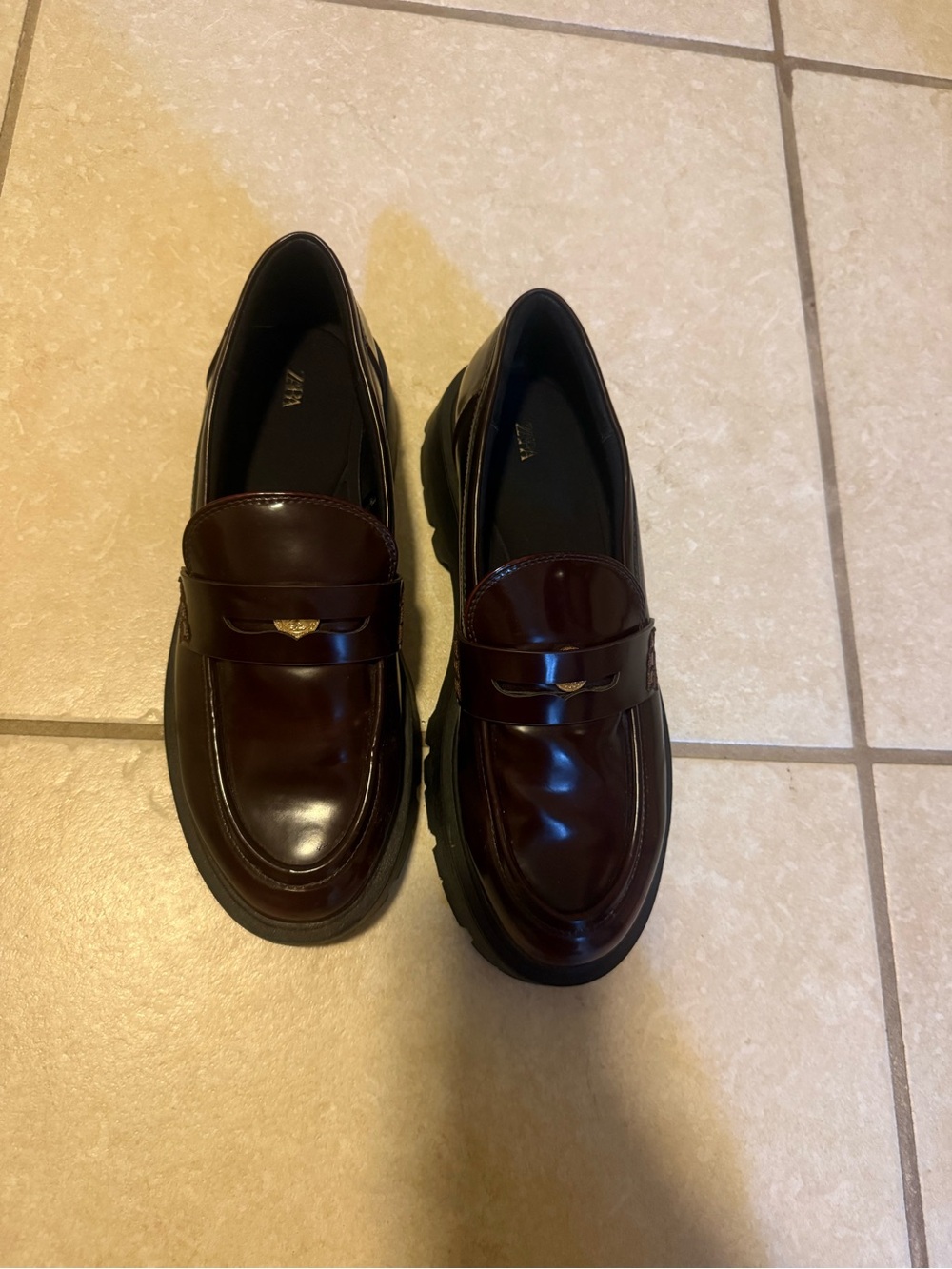 Zara Women’s Burgundy Leather Penny Loafers